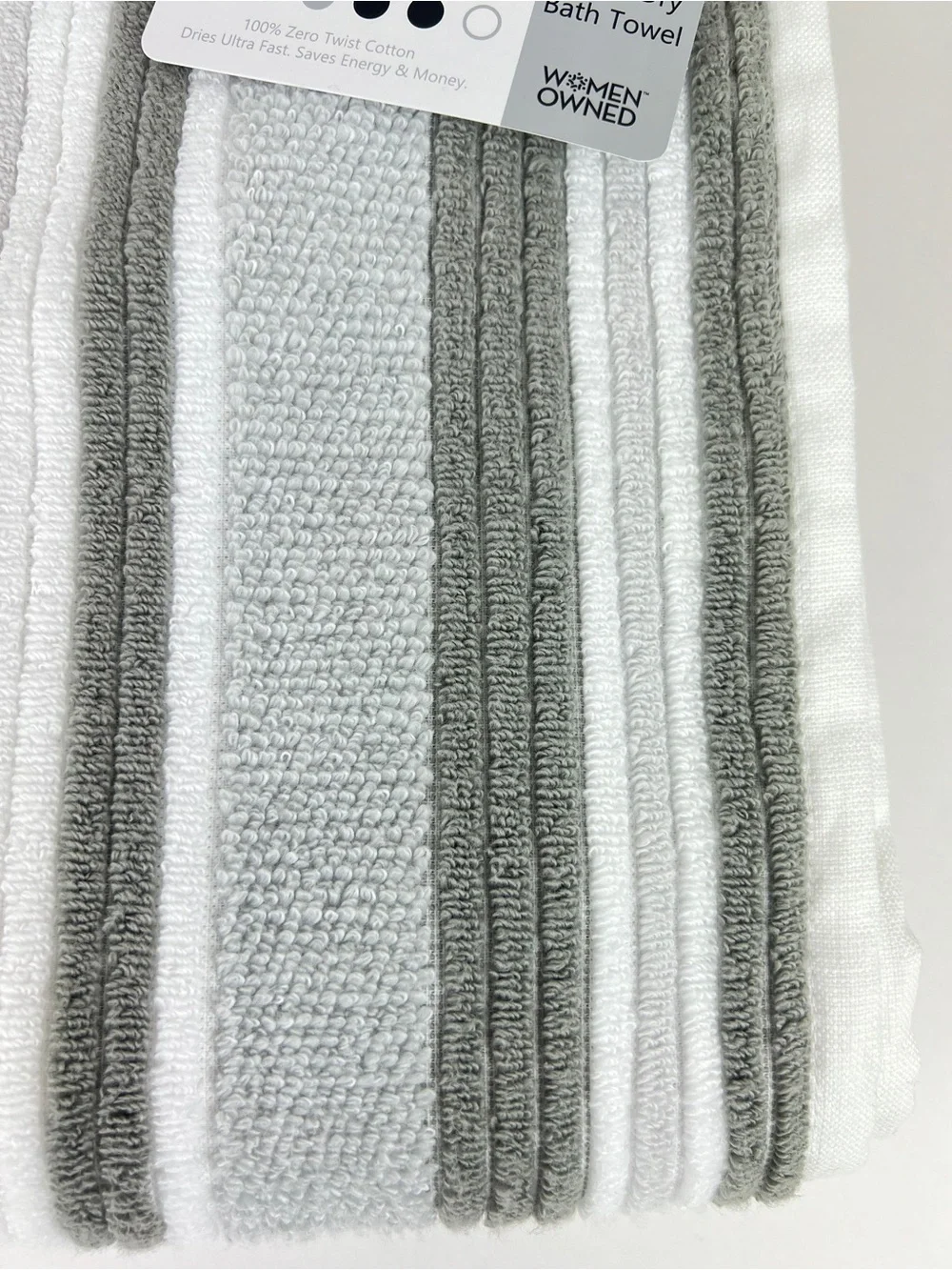 Casaba Bath Towels Tan Taupe White Striped Quick Dry Soft Cotton 2 Pc Set NEW